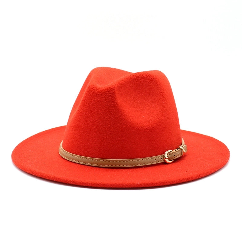 Unisex Basic Solid Color Big Eaves Flat Eaves Fedora Hat
