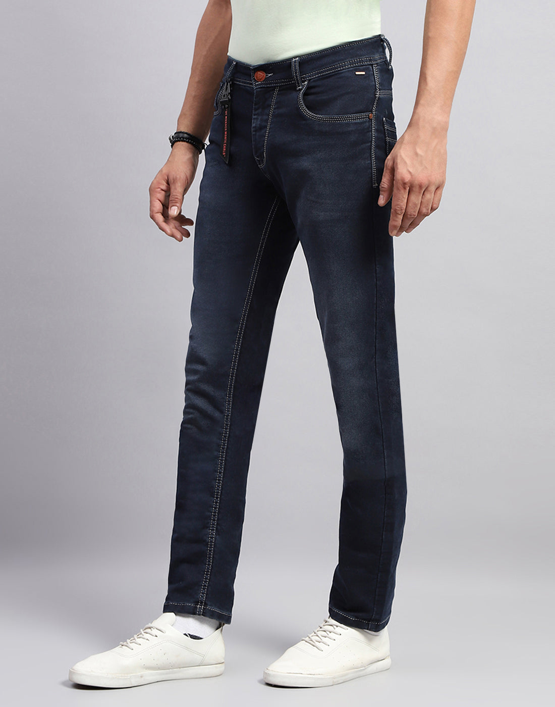 Men Dark Blue Light Wash Narrow Fit Denim