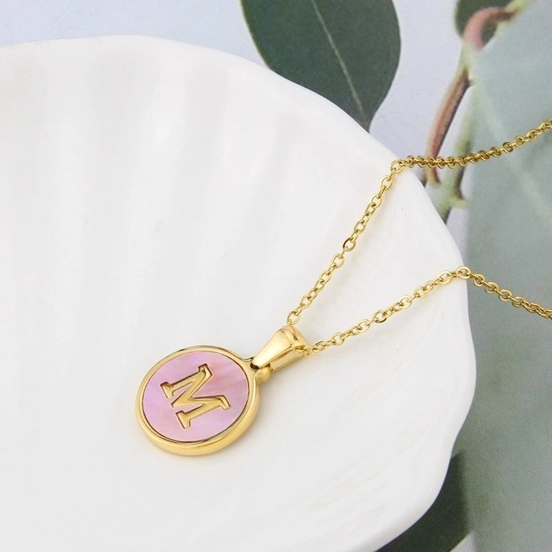 Minimalist Letter Titanium Steel Plating Inlay Shell Pendant Necklace