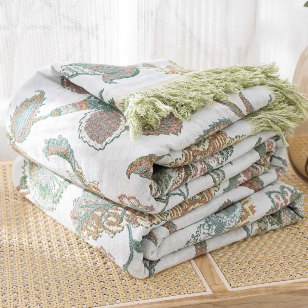 Floral Tassel Cotton Blanket