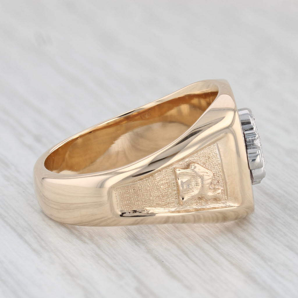 Diamond Shriners Masonic Signet Ring 14k Gold Platinum Scimitar Crescent Fez