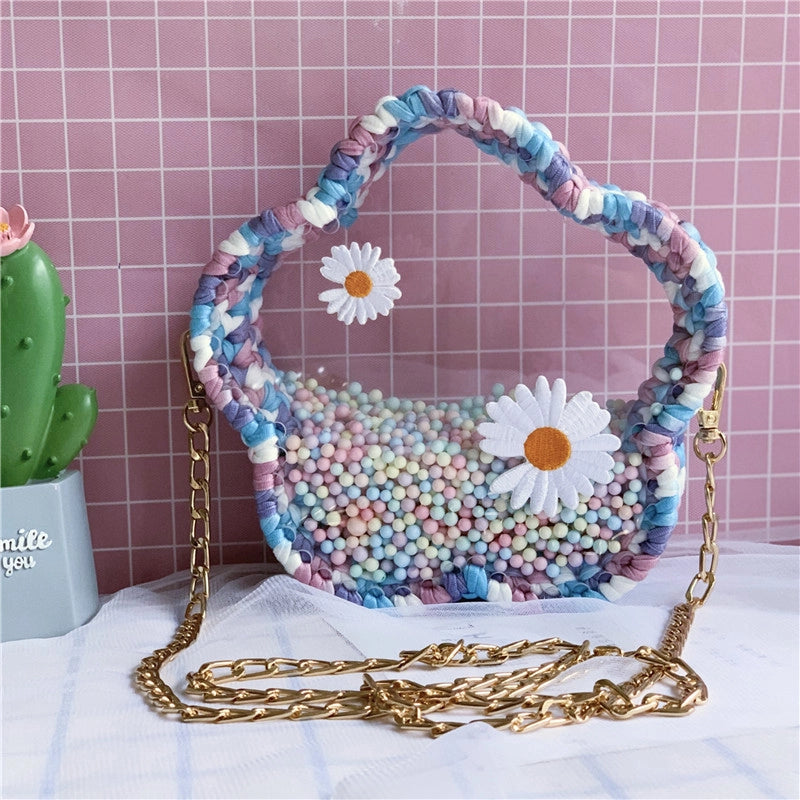 Women's Small Arylic Flower Cute Round Open Crossbody Bag
