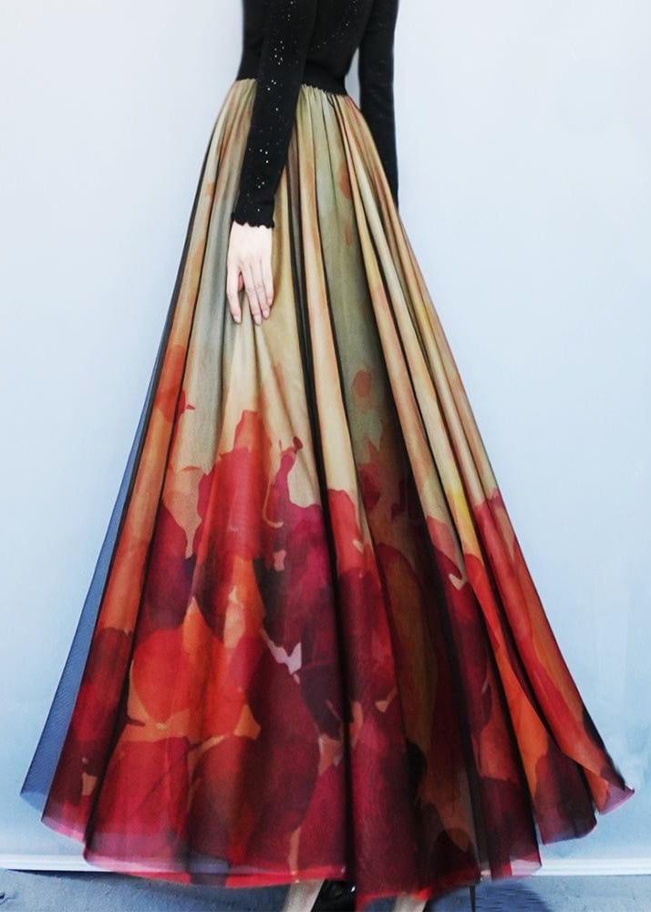 Stylish Gradient Color Print High Waist Tulle Skirts Spring