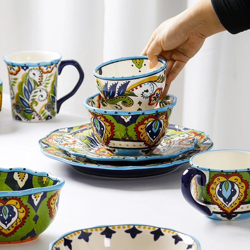 Style Creative Hand-painted Ceramic Plate Irregular Western Plate Fashionable Household Plate Bowl Combination Steak Plate
