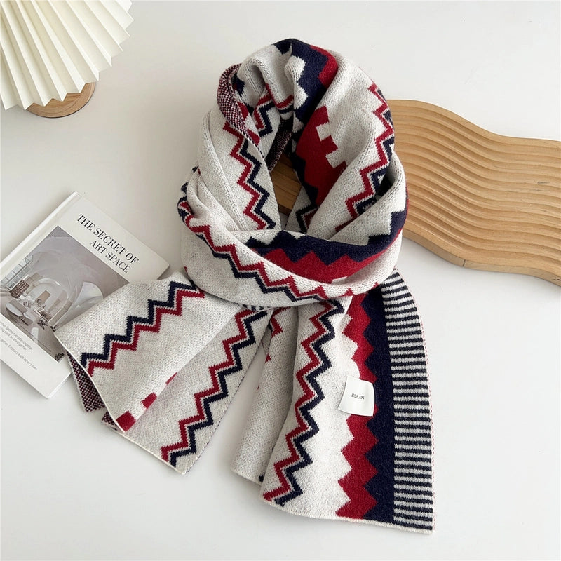 Festive Knitted Scarf Women's Winter Long Fashion All-matching Thick Warm Wool Scarf Fashion Student