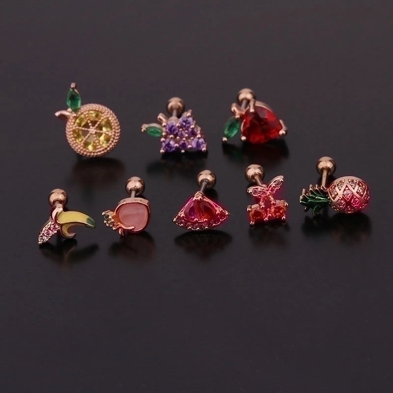 Ear Cartilage Rings & Studs Fruit 316L Stainless Steel  Copper Inlaid Zircon