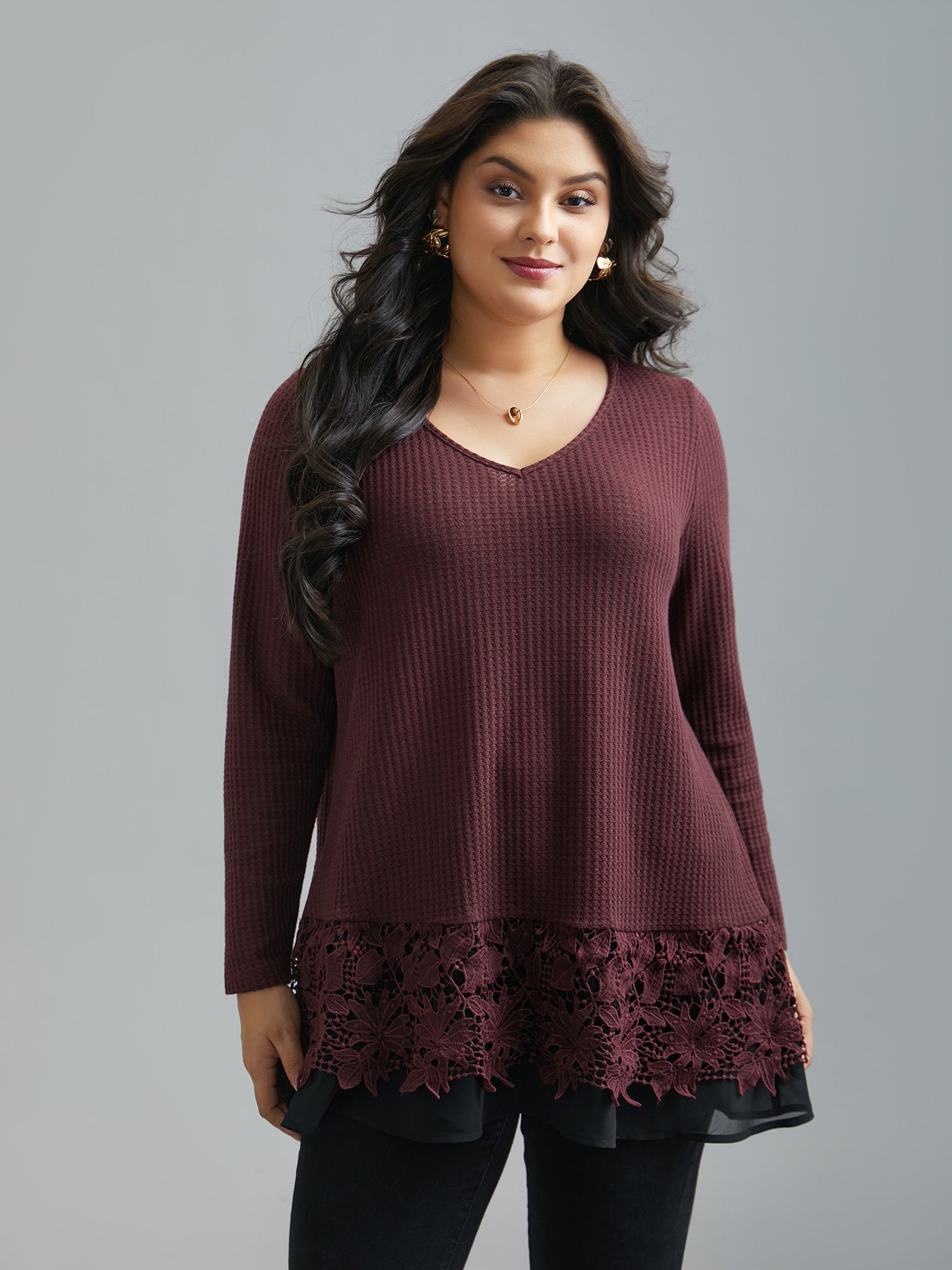 Scalloped Lace Waffle Knit Top