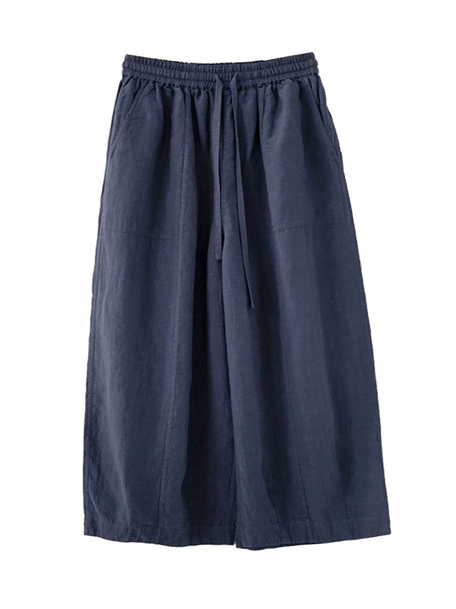 Women Summer Casual Pure Color 100%Linen Bloomers