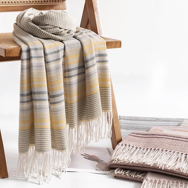 Women's Sweet Stripe Imitation Cashmere Tassel Scarf