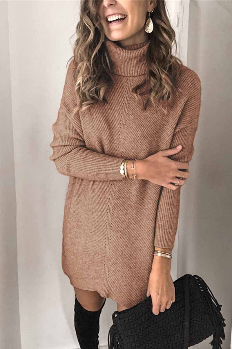 Florcoo Casual Turtleneck Midi Dress