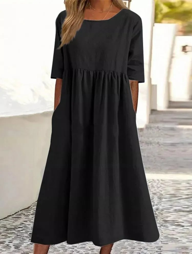 Round neck pocket halter cotton dress-Buy 2 Free Shipping