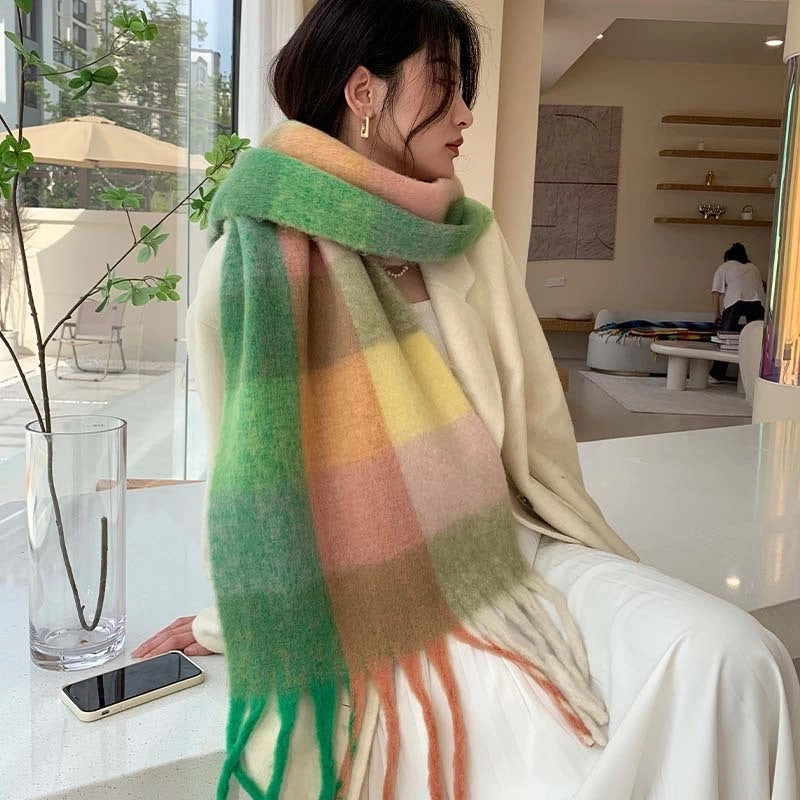 Popular Spring And Winter AC Scarf Warm Thickened Color Plaid Scarf Scarf Shawl Fashionable Western Style Outer Wear