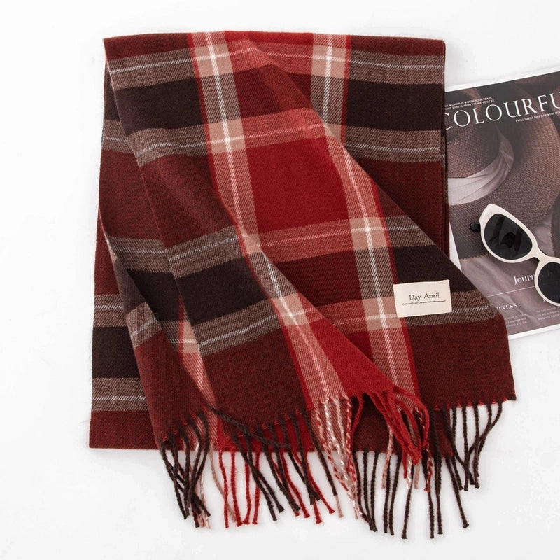 Women's Casual Elegant Minimalist Lattice Polyester Tassel Scarf