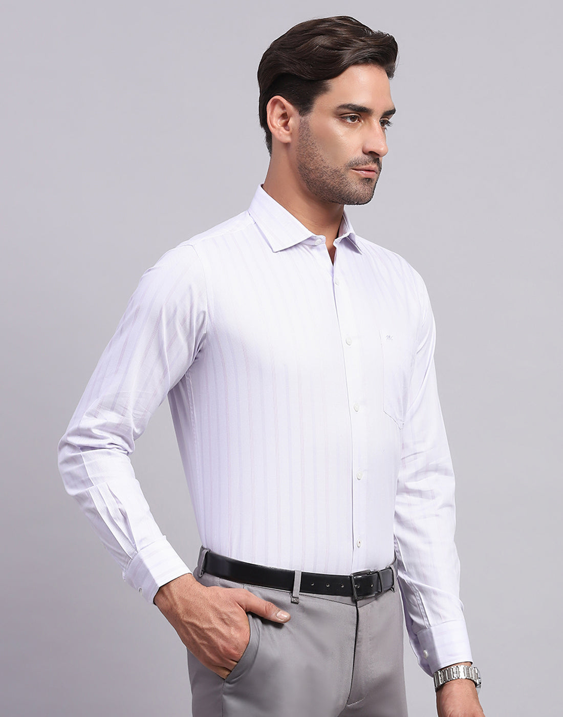 Men Purple Stripe Collar Full Sleeve Shirt