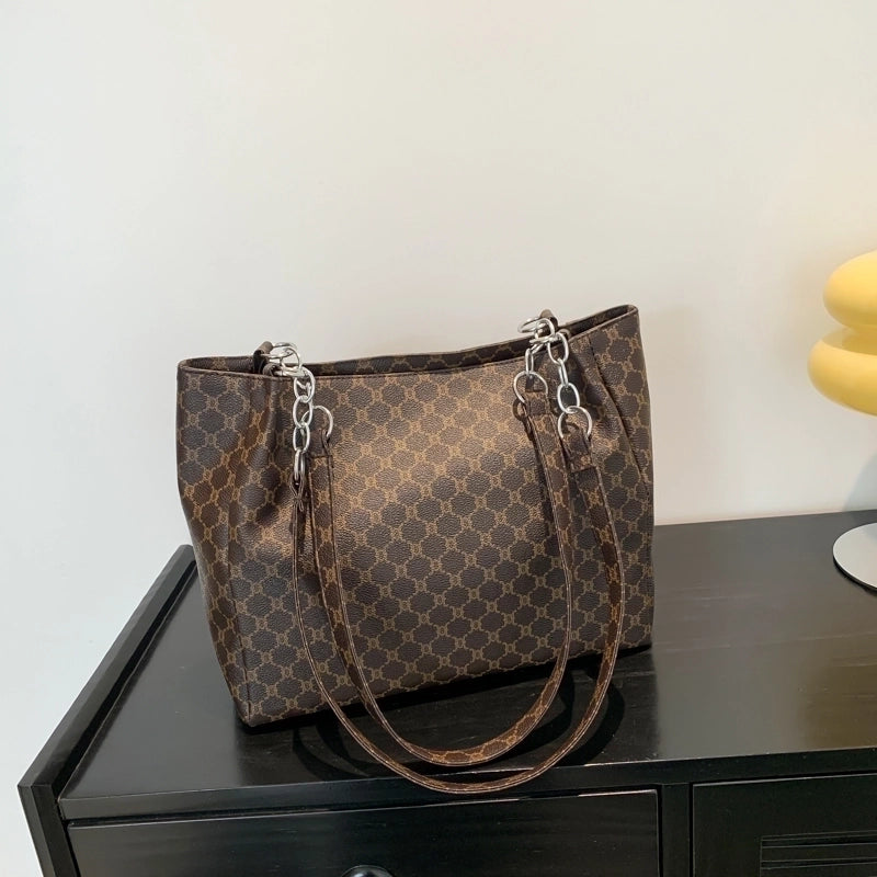 Women's Medium Pu Leather Monogram Vintage Style Classic Style Zipper Tote Bag
