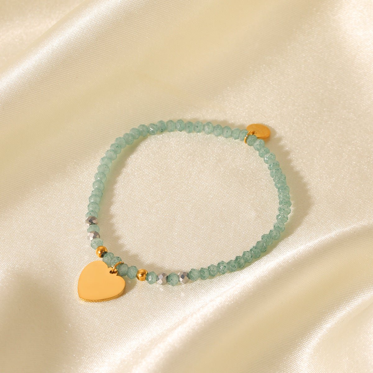 Retro Green Natural Stone Beaded Bracelet Stainless Steel Love Pendant Hand Jewelry Titanium Steel