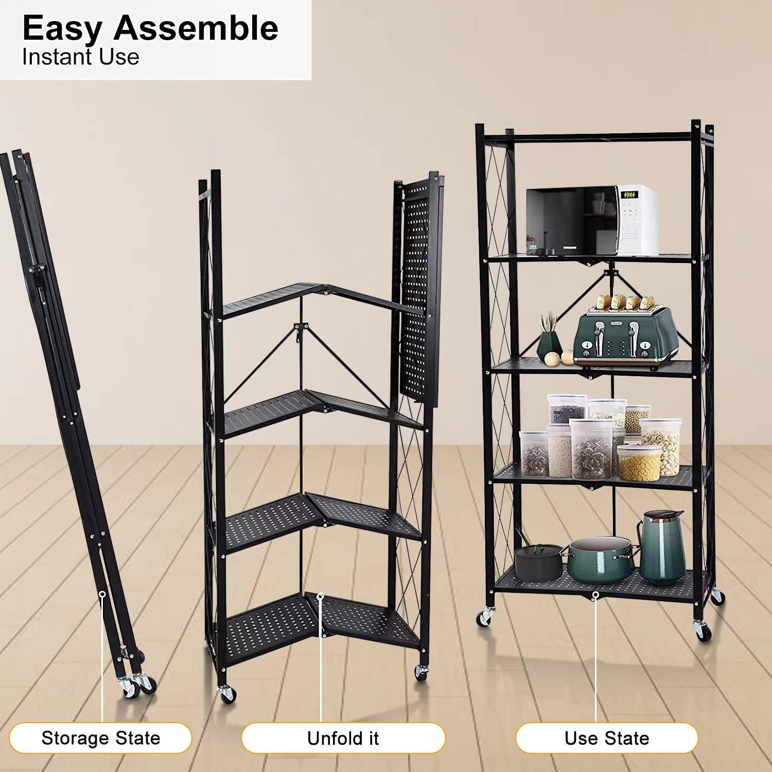 5 Layer Foldable Trolley Rack .Folding Shelf for Kitchen
