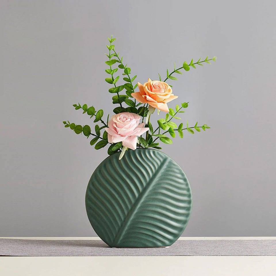 Leaf Slim Ceramic Vase - Green