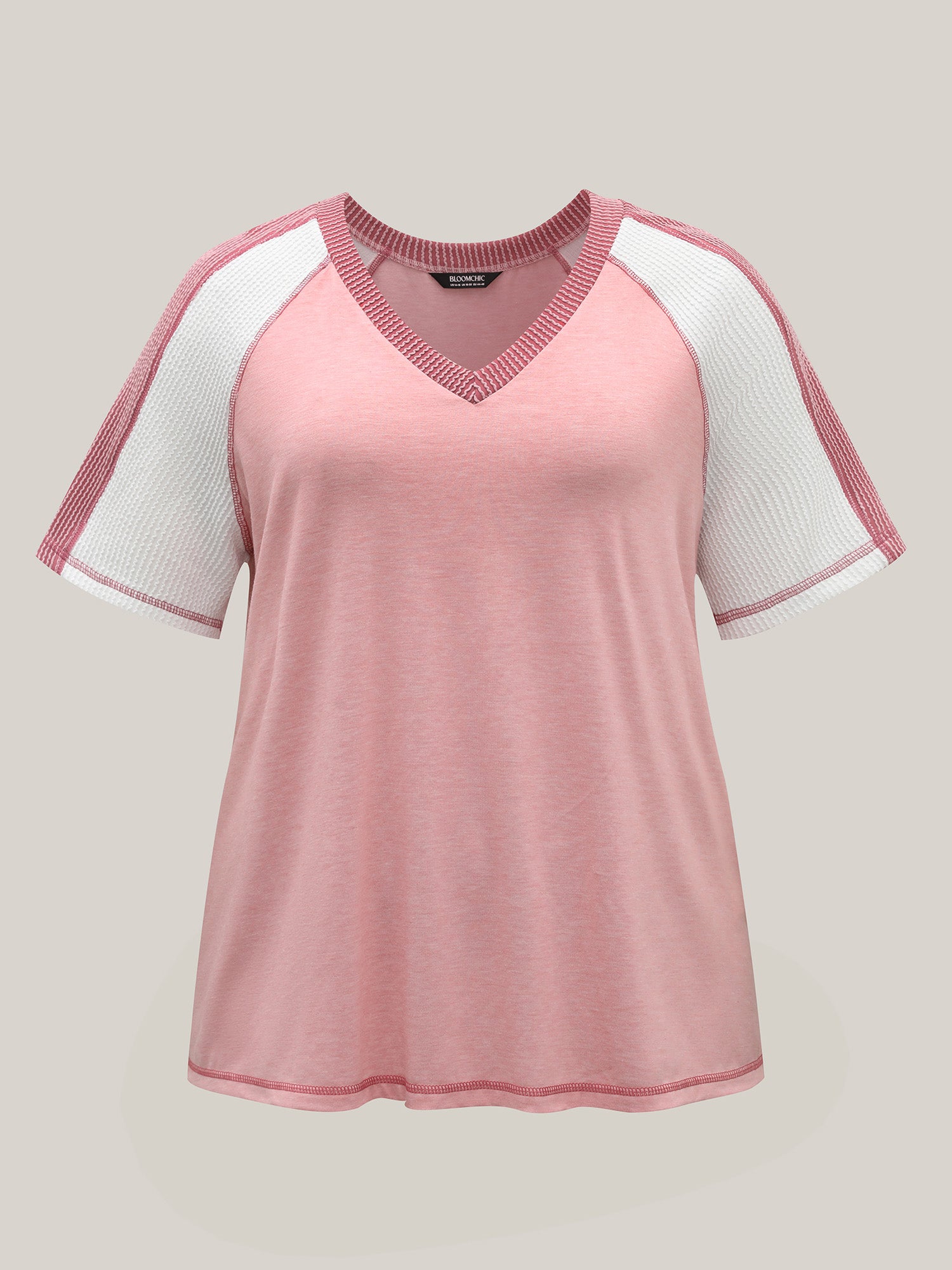 Color Contrast Textured Raglan Sleeve T-Shirt