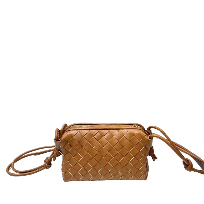 Women's Leather Solid Color Classic Style Weave Square Zipper Crossbody Bag
