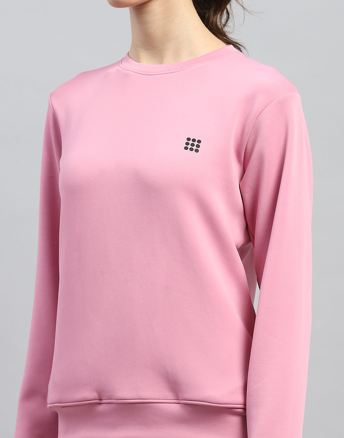 Women Pink Solid Round Neck Full Sleeve Tracksuit
