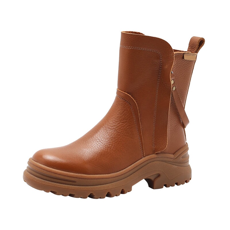 Leather Short Boots Snow Boots Have Fleece Lined for Cold Winter in Black/Brown/Coffee