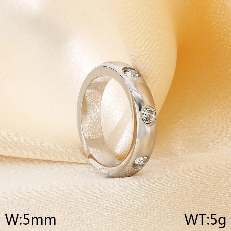 Minimalist Round 304 Stainless Steel Zircon 18K Gold Plated Inlay Rings