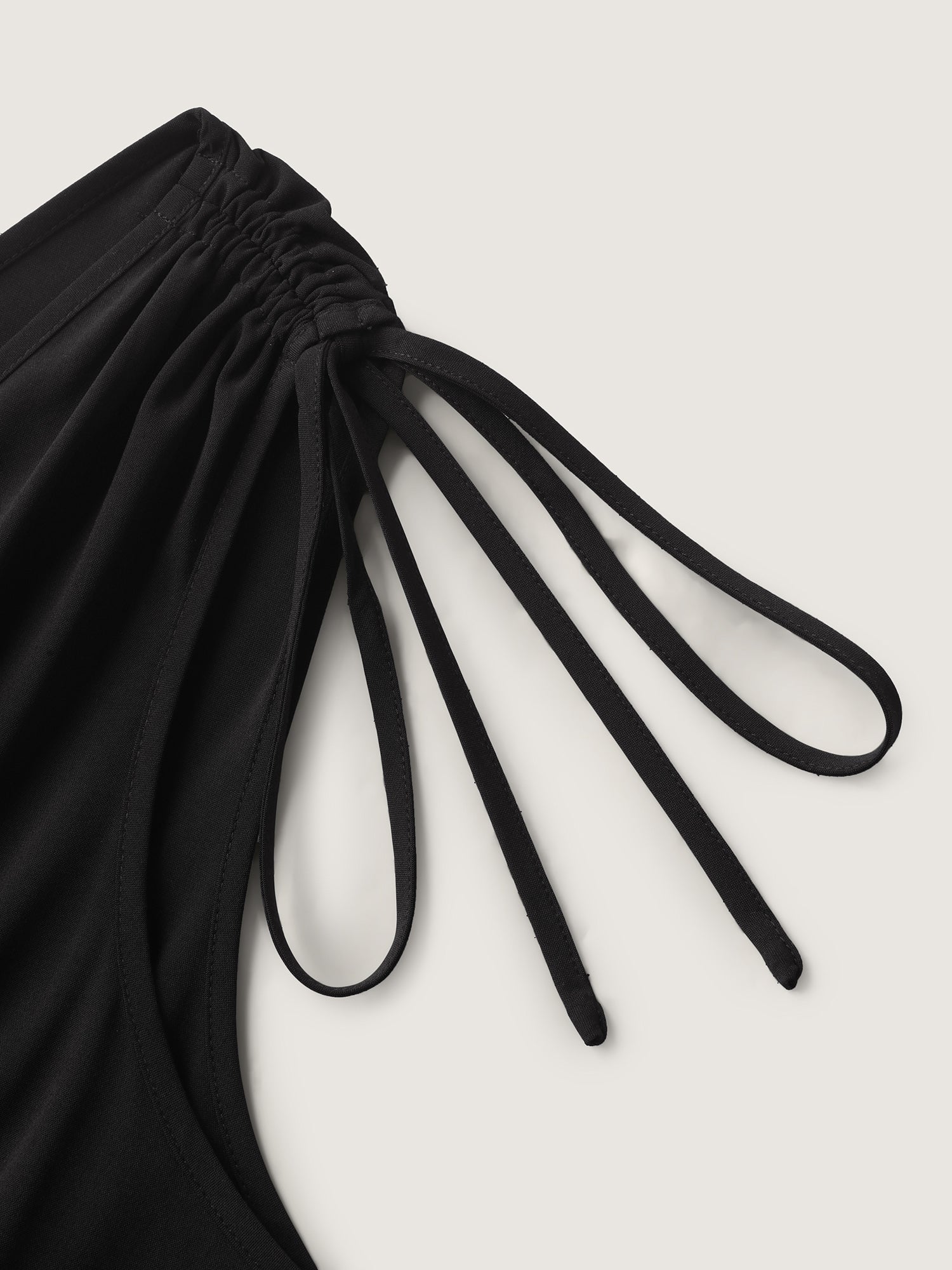 Shoulder Drawstring Slit Solid Midi Dress