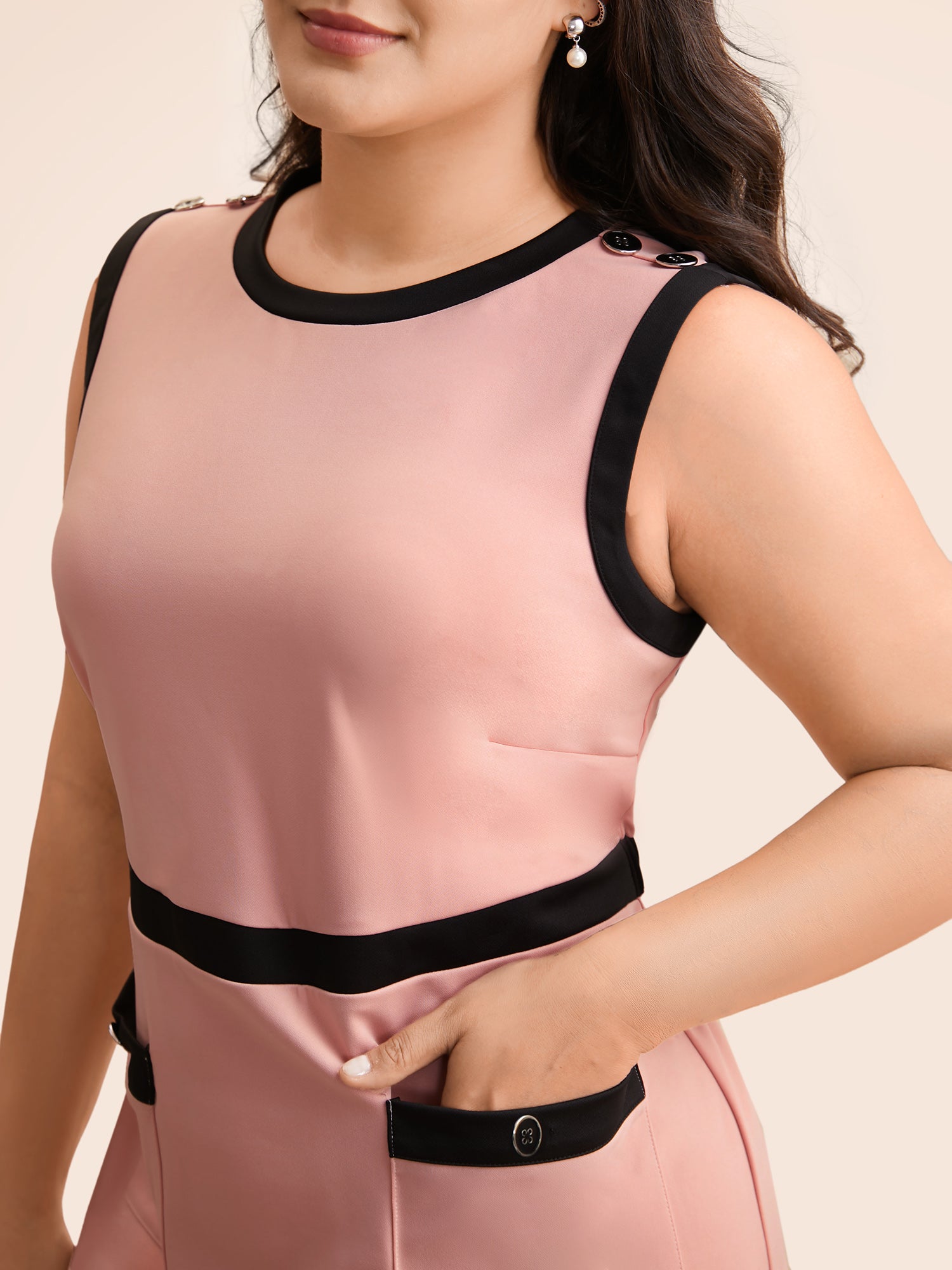 Contrast Button Detail Tank Dress