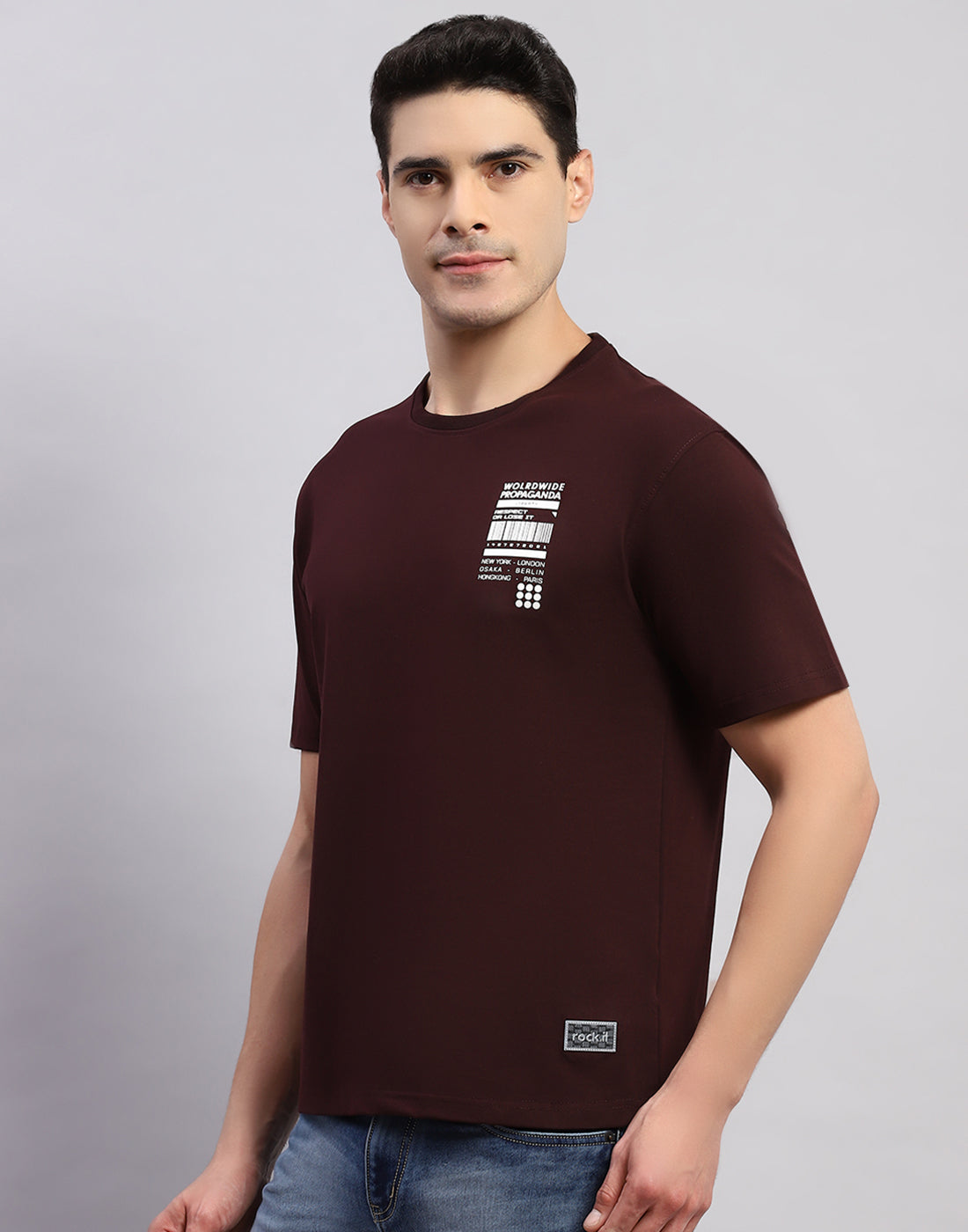 Men Maroon Printed Round Neck Half Sleeve T-Shirt