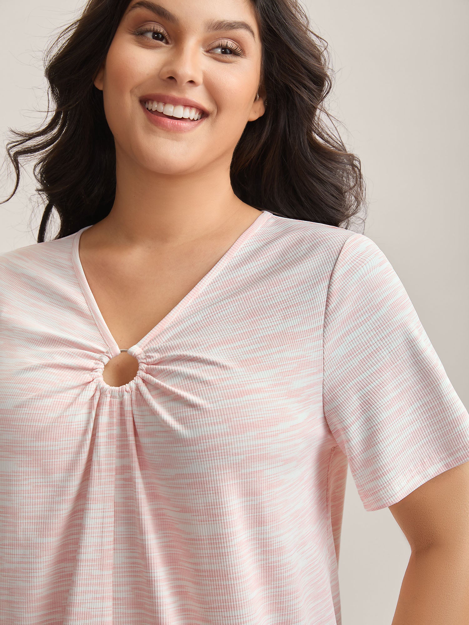 Heather Neck Keyhole Solid T-Shirt