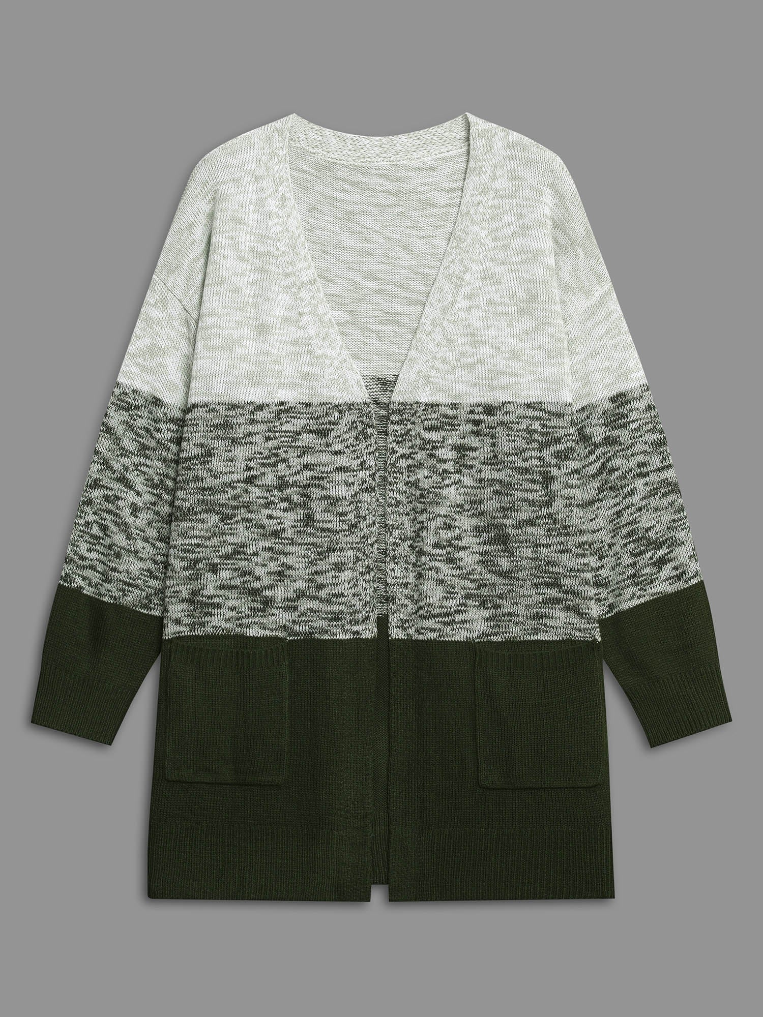 Heather Colorblock Contrast Patched Pocket Cardigan