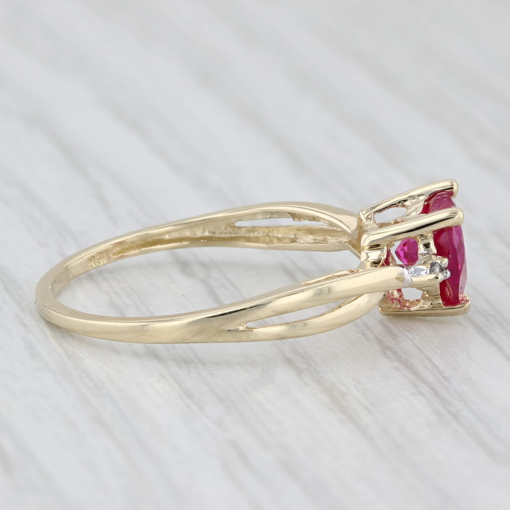 Lab Created Ruby Heart Diamond Ring 10k Yellow Gold Size 7.25