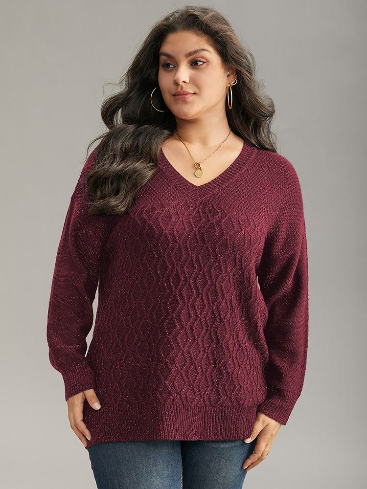 Plain Sparkly V Neck Loose Pullover