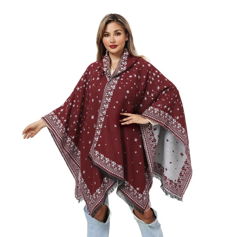 New Poncho Shawl In Stock Hooded Split Knitted Shawl Cashmere-like Warm Scarf For Women