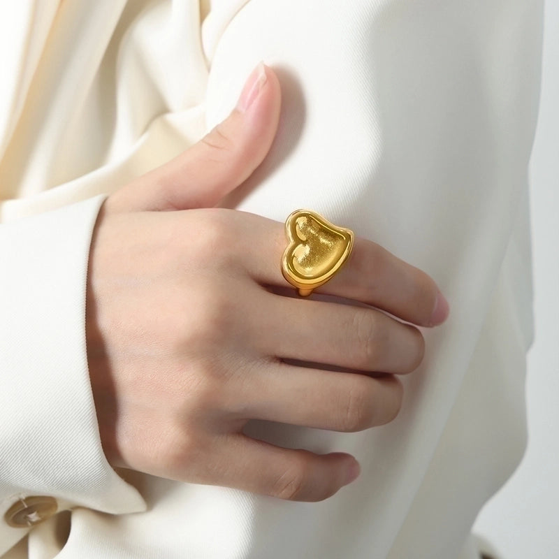 Minimalist Heart Shape Titanium Steel 18K Gold Plated Plating Rings