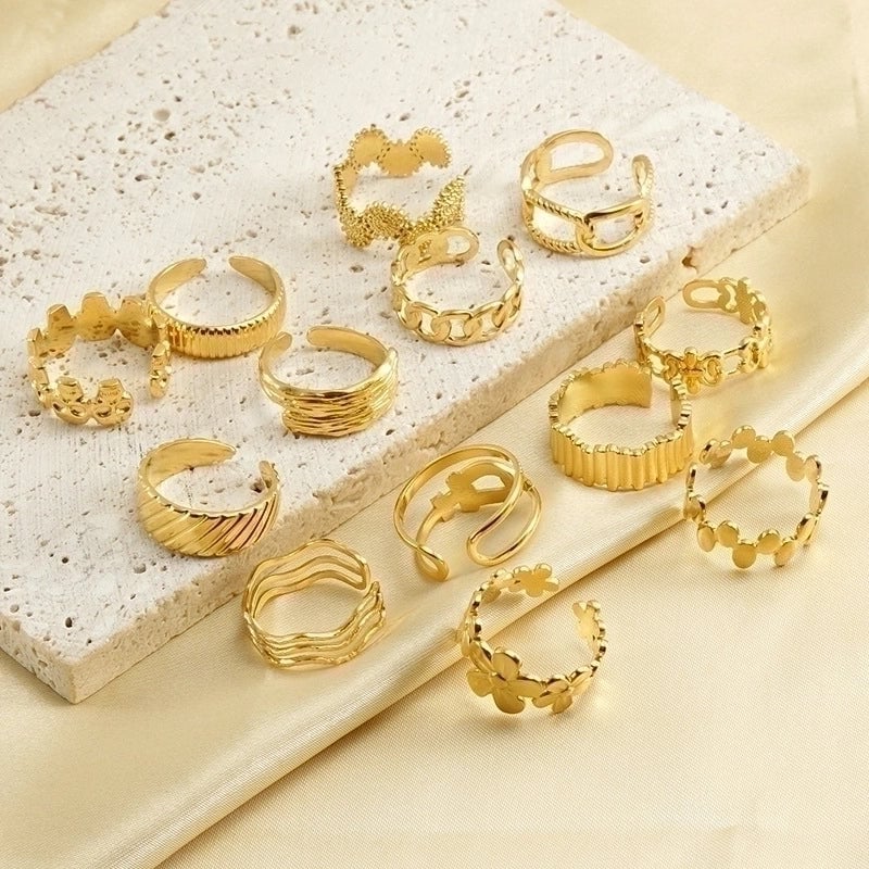 Retro Geometric 304 Stainless Steel Titanium Steel 18K Gold Plated Plating Stainless Steel Rings