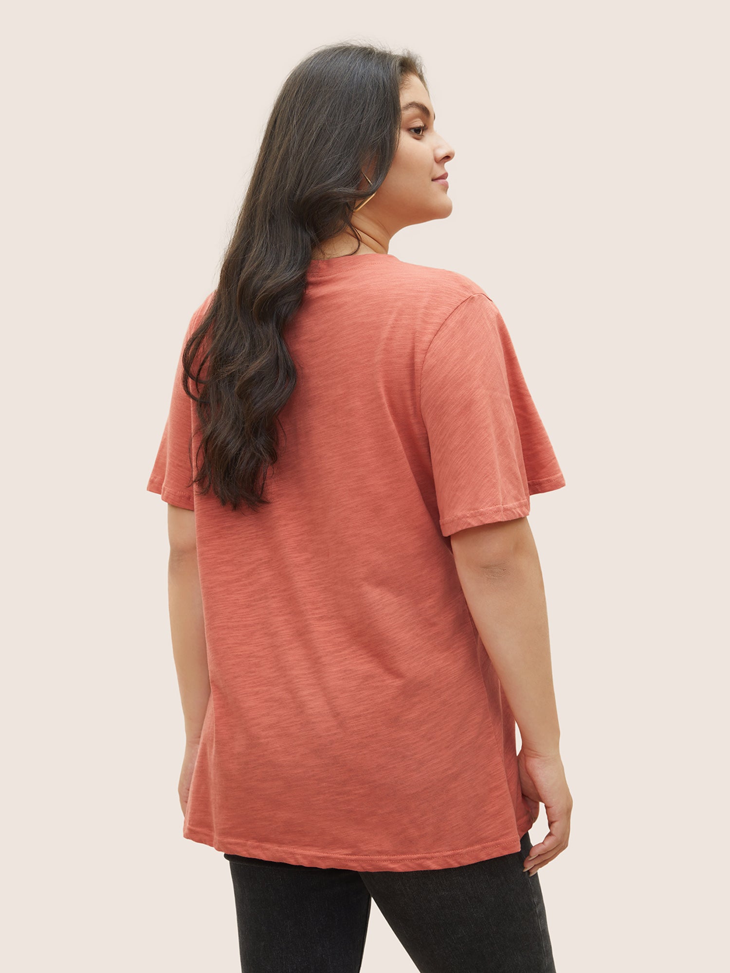 Plain Ruffle Sleeve Heather V Neck T-shirt