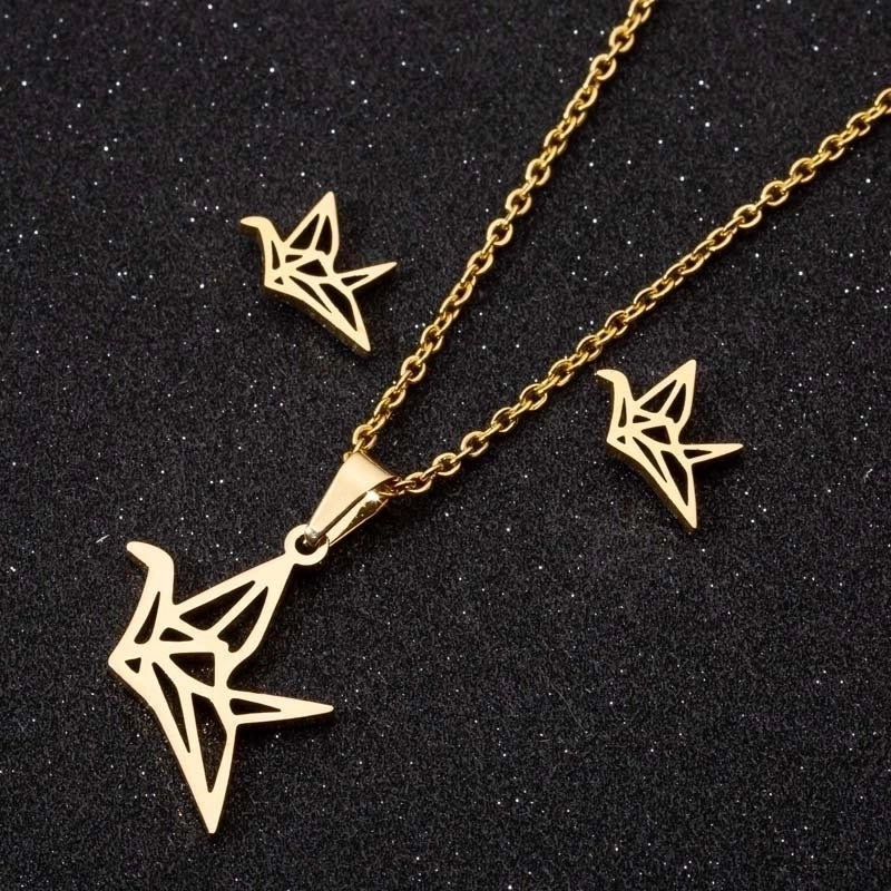 Minimalist Geometric Leaf Heart Shape Stainless Steel Plating Earrings Necklace 1 Set