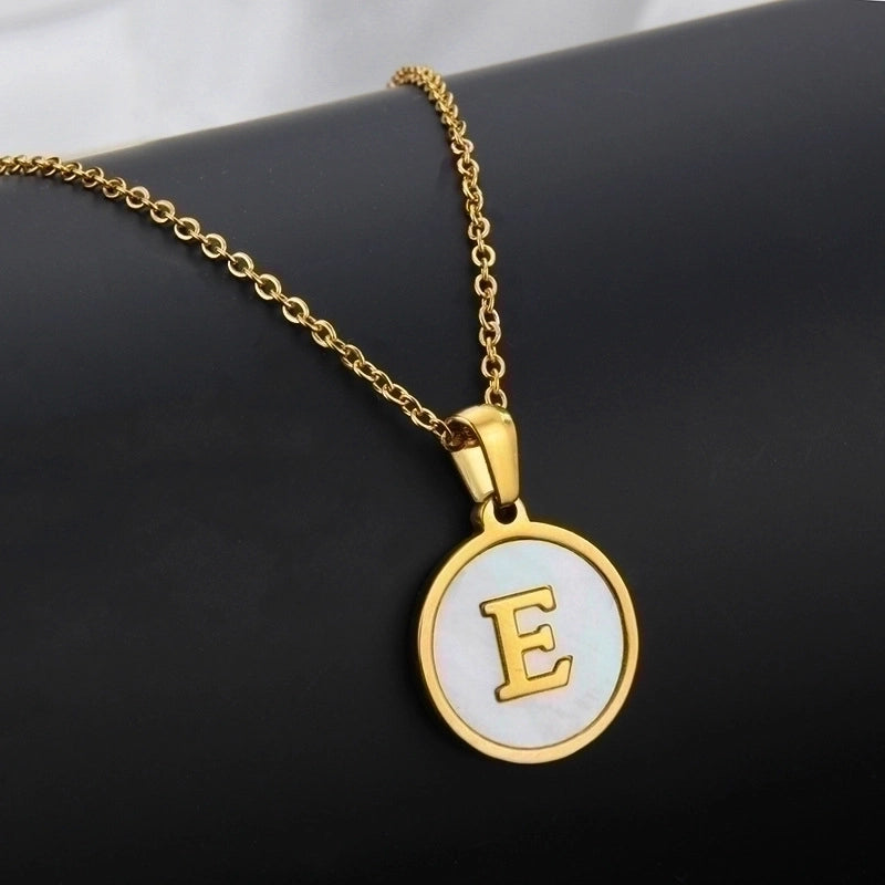 Minimalist Round Letter Titanium Steel Shell 18K Gold Plated Plating Necklace