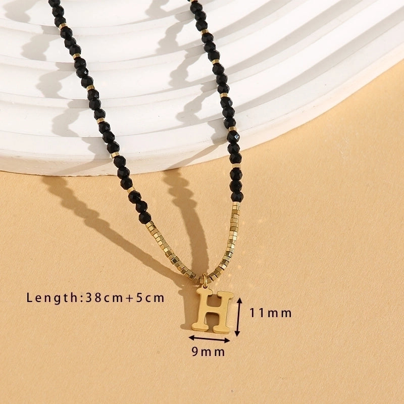 Casual Letter 304 Stainless Steel 18K Gold Plated Beaded Pendant Necklace
