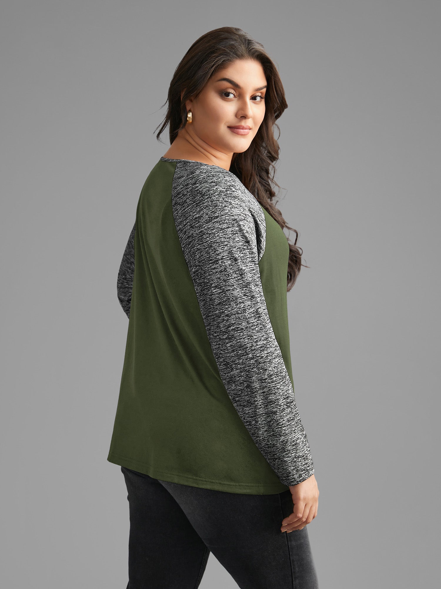 Heather Patchwork Button Detail Stretchy T-Shirt