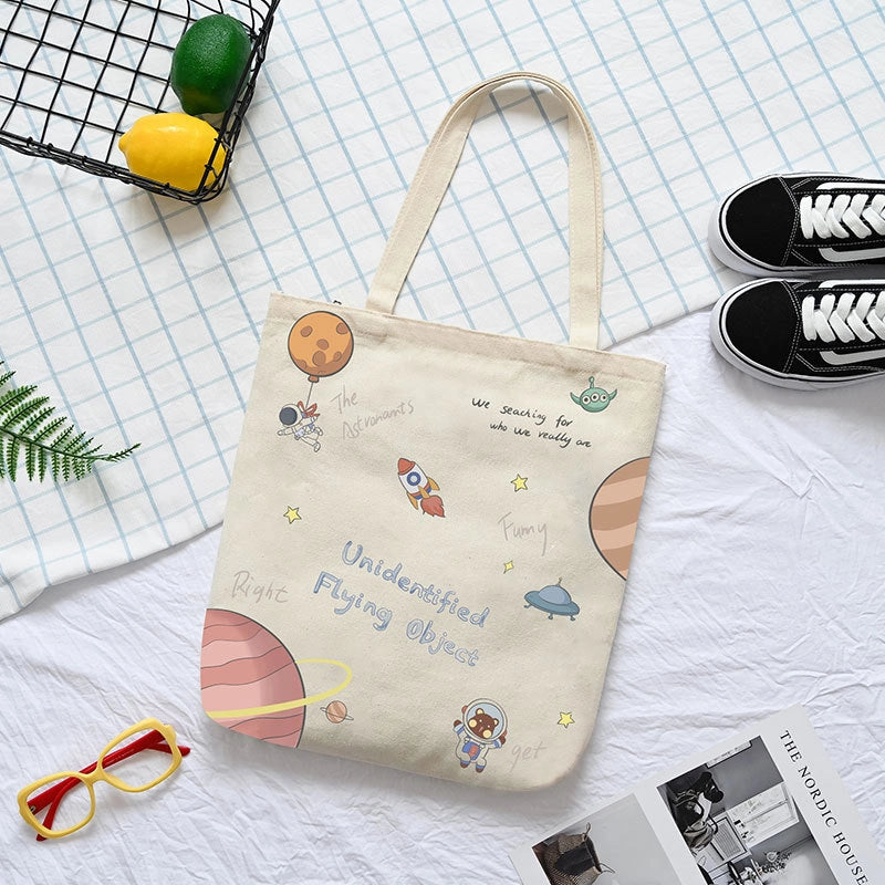 Women's Medium Canvas Cartoon Cute Square Zipper Shoulder Bag