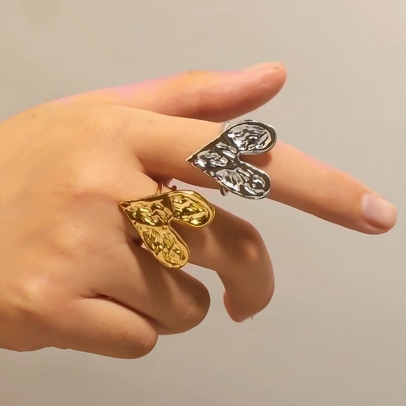 Elegant Minimalist Heart Shape Stainless Steel Plating 18k Gold Plated Rings Necklace