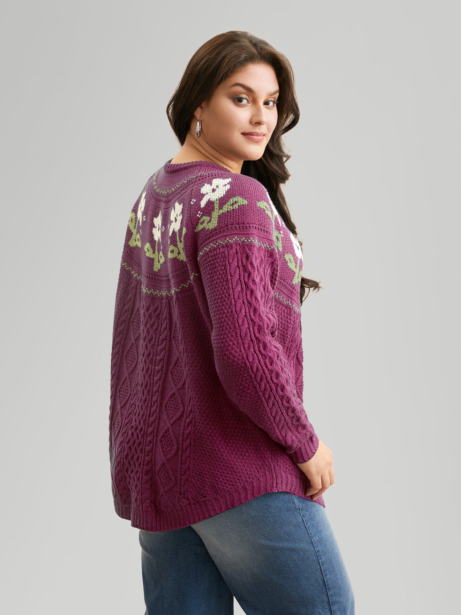 Floral Jacquard Raglan Sleeve Pullover