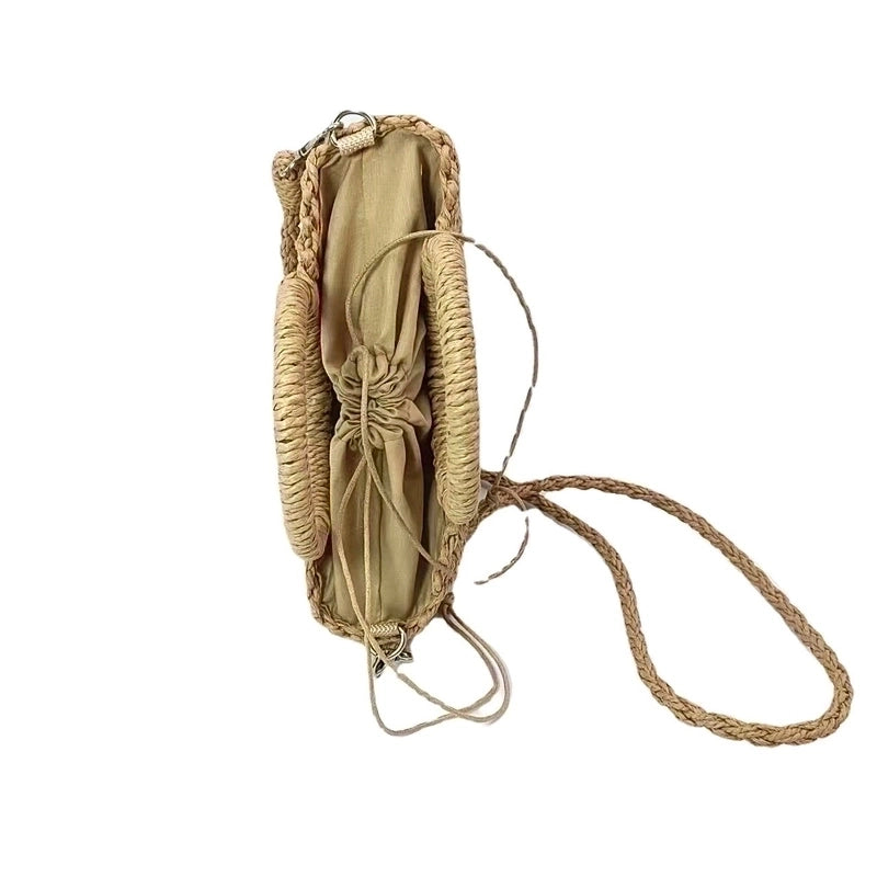 Women'S Small Straw Solid Color Vintage Style String Straw Bag