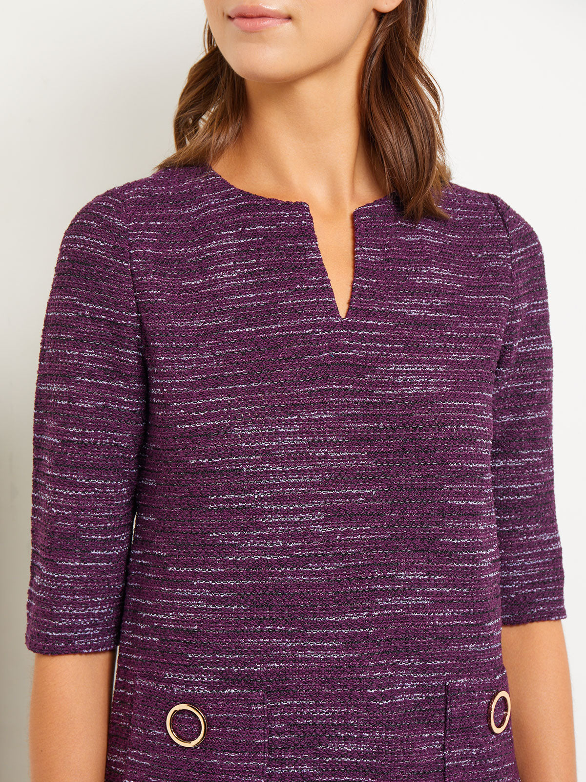 Tweed Knit Shift Dress with Pockets, Ultraviolet
