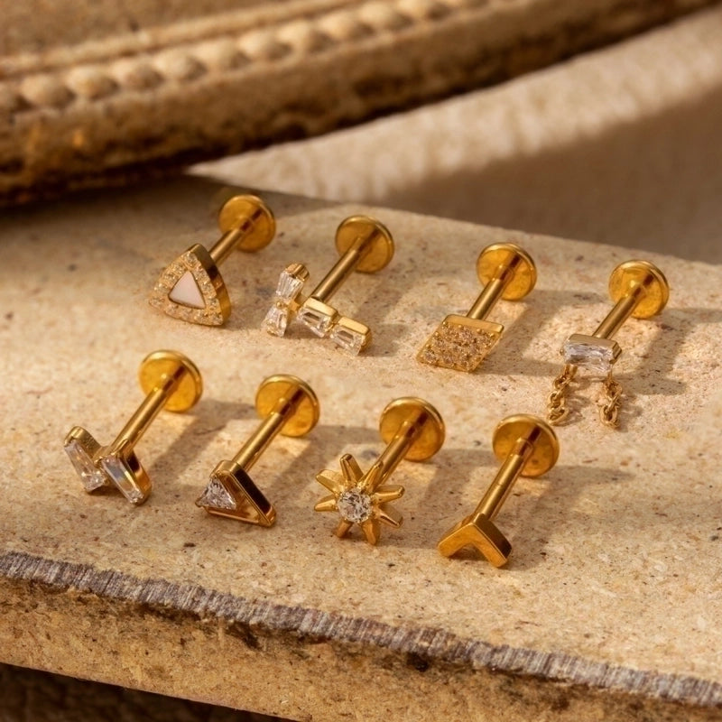 1 Piece Ear Cartilage Rings & Studs Minimalist Geometric Pure Titanium Plating Inlay Zircon