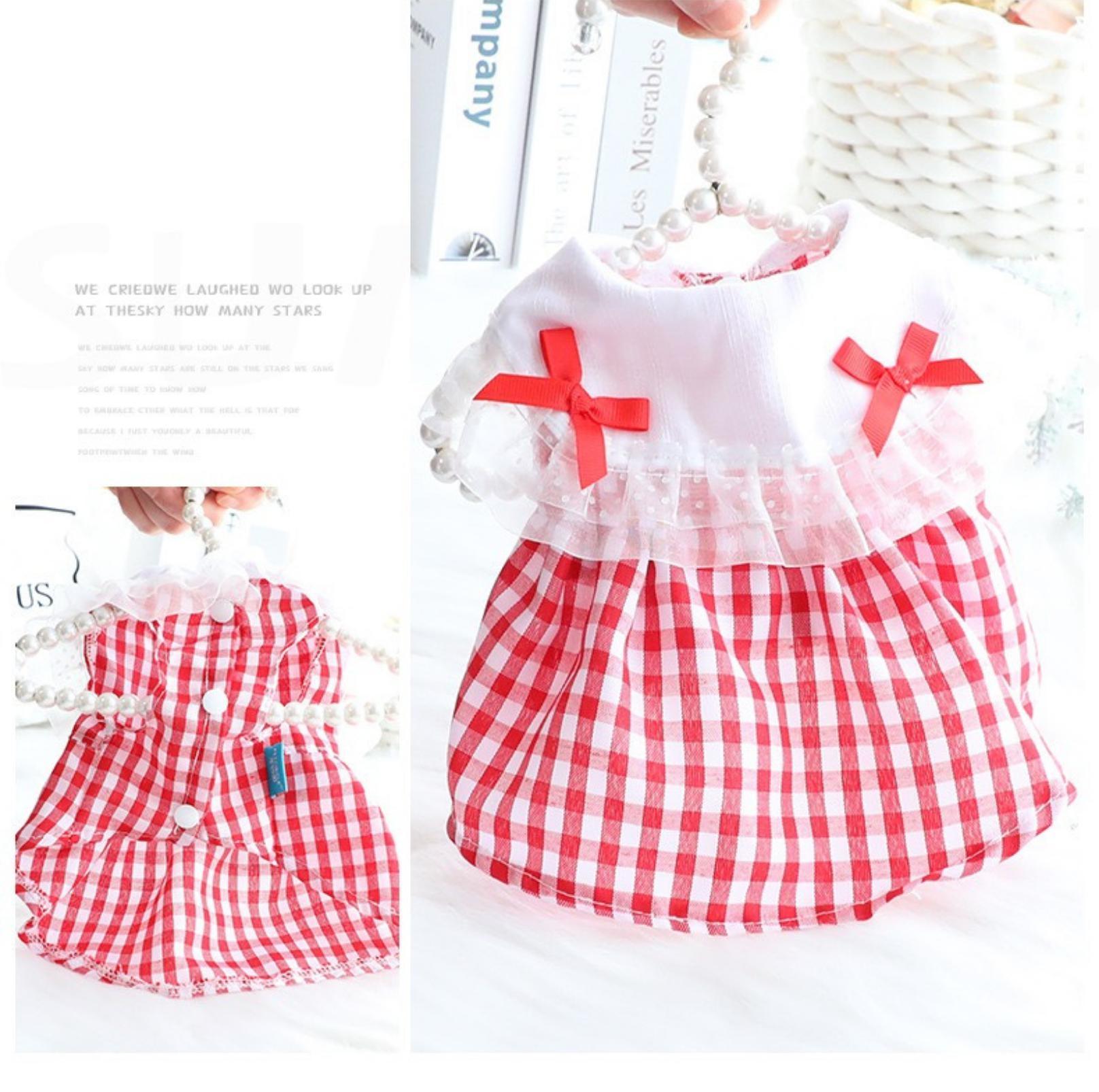 Pet Red Checkerd Dress With Small Bows
