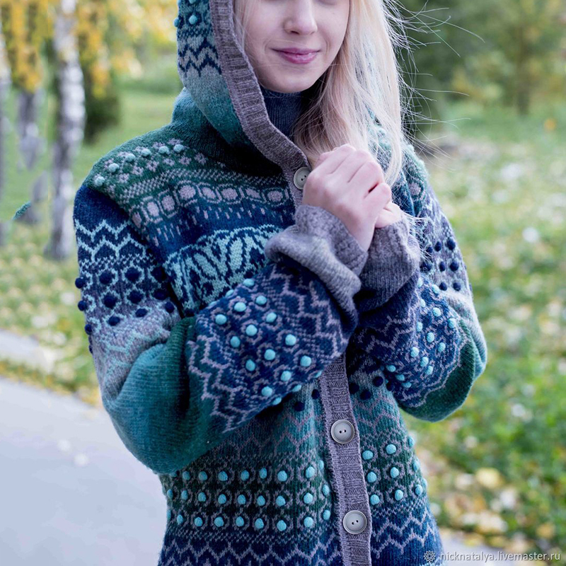 Iceland Snowflake Polka Dot Jacquard Hooded Button Down Sweater